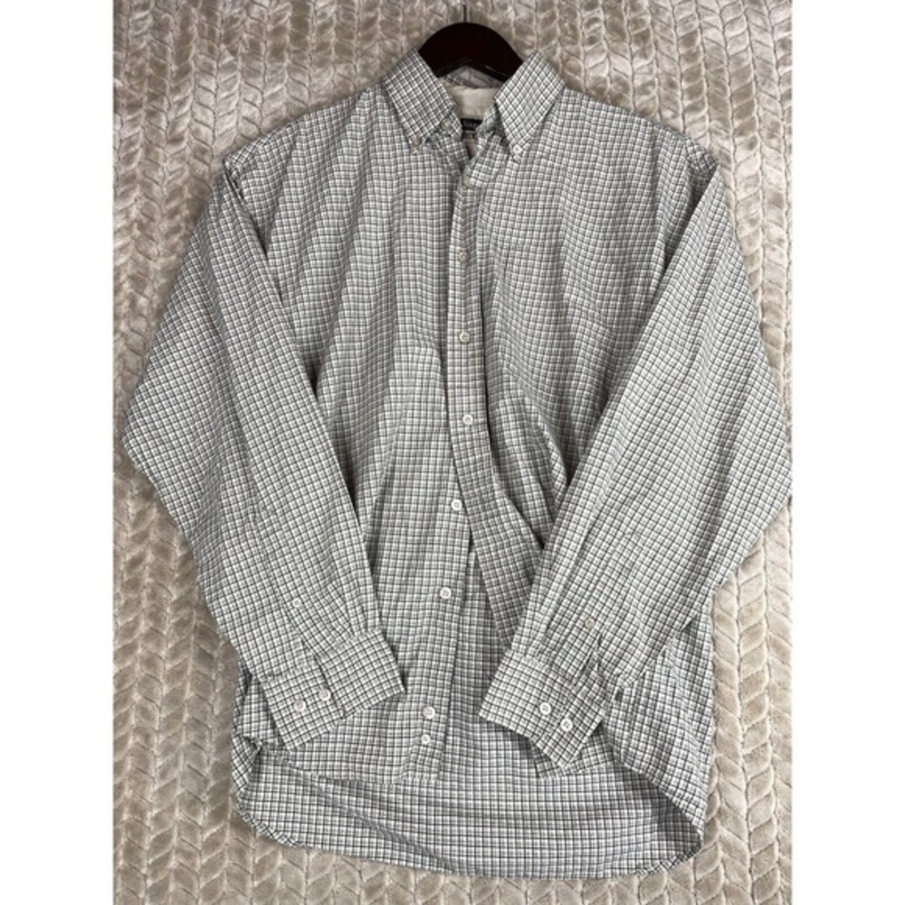 Haggar Forevernew Shirt Men's M long Sleeve Button Down Khaki Plaid‎